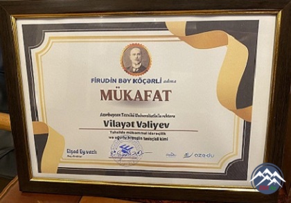 AzTU-nun rektoru, professor Vilayət Vəliyevə “Firudin bəy Köçərli” mükafatı təqdim edilib