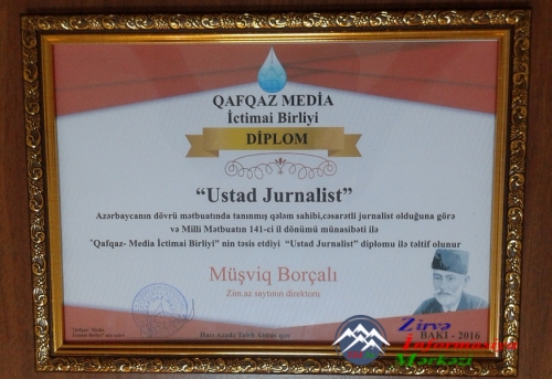 Milli mətbuatımızın 141-ci ildönümü münasibətilə jurnalistlər mükafatlandırılıb: ZiM.Az-ın Baş redaktoru Müşfiq BORÇALI "USTAD JURNALİST" mükafatı ilə təltif olunub