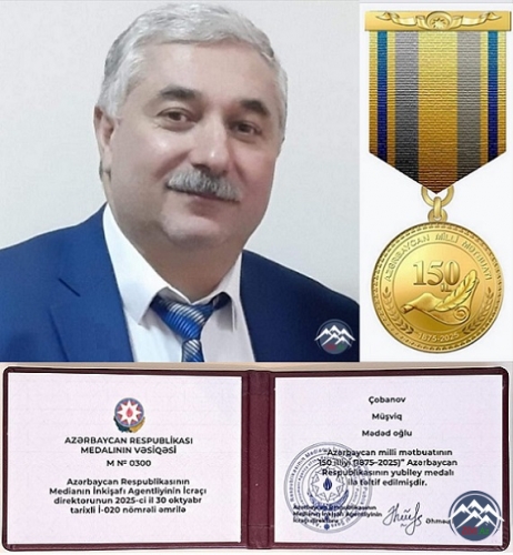 Baş redaktorumuz Müşfiq Borçalı daha bir medalla təltif olunub