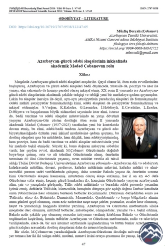 Müşfiq Borçalının daha bir məqaləsi “TƏDQİQLƏR” Beynəlxalq elmi jurnalında dərc olunub